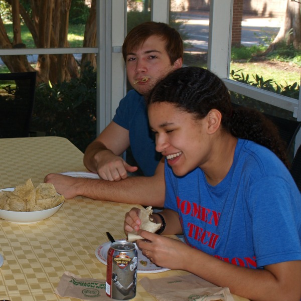 Marissa Messner '17 is entertained by Max Miroff '16